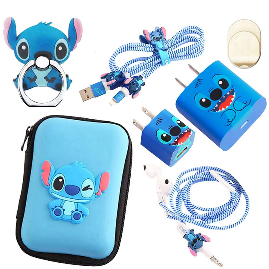ZOEAST(TM) DIY Animal Cartoon Cable Protector ET 5W/18W/20W USB Charger Saver Charging Data Earphone Line Bite Organizor Compatible with iPhone 15 7 8 X 11 12 13 14 Pro Max USB Wire (Stitch Upgrade)