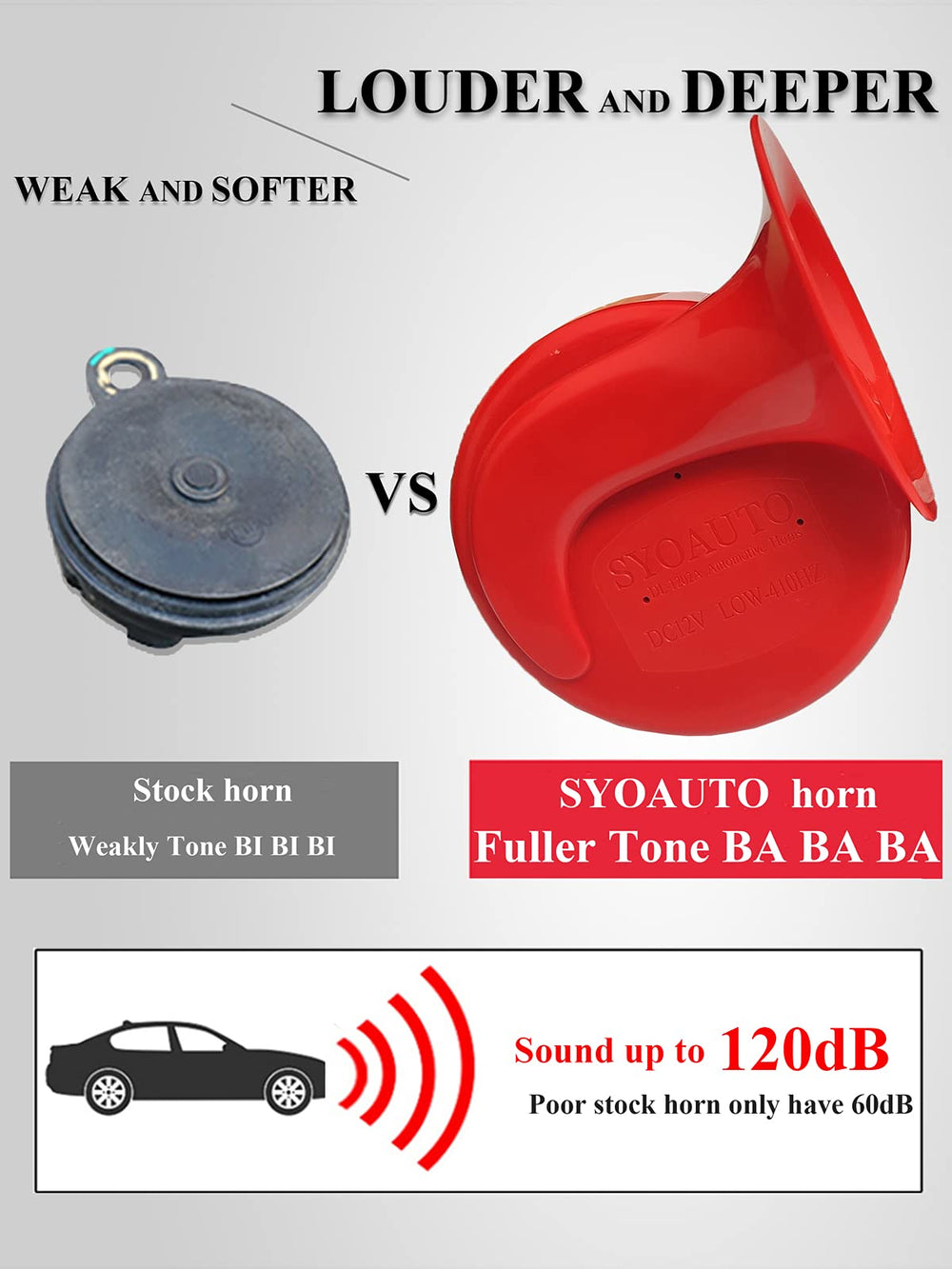 Car Horn Auto Horn 12V Horn Waterproof High Low Tone 120DB Universal Fit Electric Snail Horn 12V Horn Kit Replacement Car Horns Red