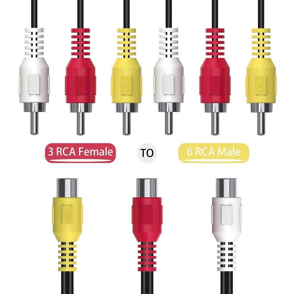 RCA Splitter, 3-Feet 3 RCA Female Jack to 6 RCA Male Plug Composite Video AV Cables Splitter Adapter Output Cables Cord