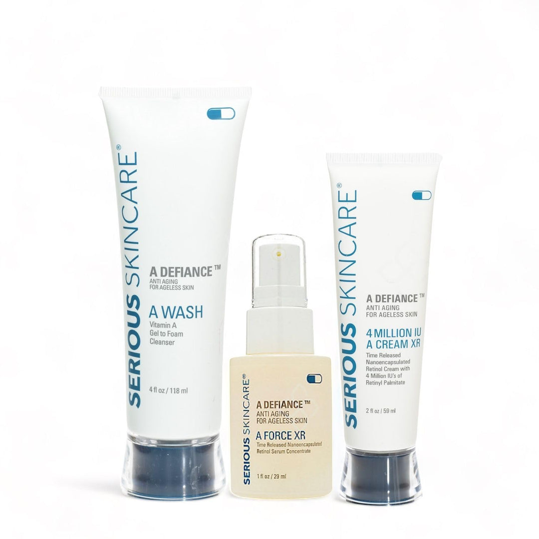 - Retinol Face and Neck 3 Piece Kit - Anti-Aging for Fine Lines & Wrinkles - A Force XR Serum 1 oz - 4 Million IU A Cream XR Moisturizer 2 oz - A Wash Gel-to-Foam Cleanser 4 oz