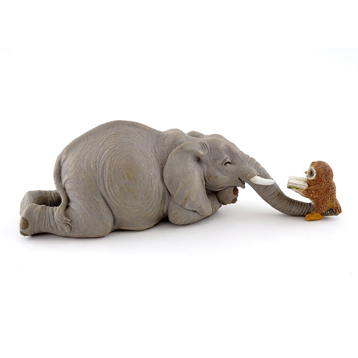 Miniature Garden Elephant Reading Book with Owl, Gray