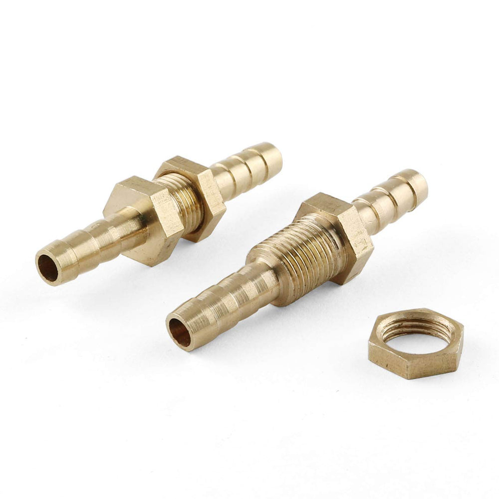 Straight Barbed Connector 2PCS 1/4Inch ID Hose Barb Bulkheads Hex Union Brass Barbed Fitting Connectors with Flat Washer