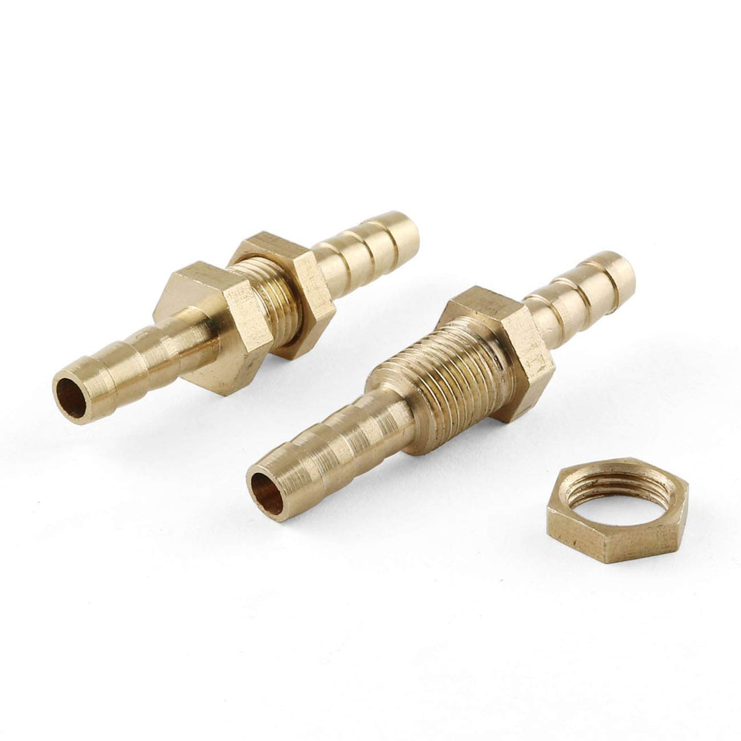 Straight Barbed Connector 2PCS 1/4Inch ID Hose Barb Bulkheads Hex Union Brass Barbed Fitting Connectors with Flat Washer
