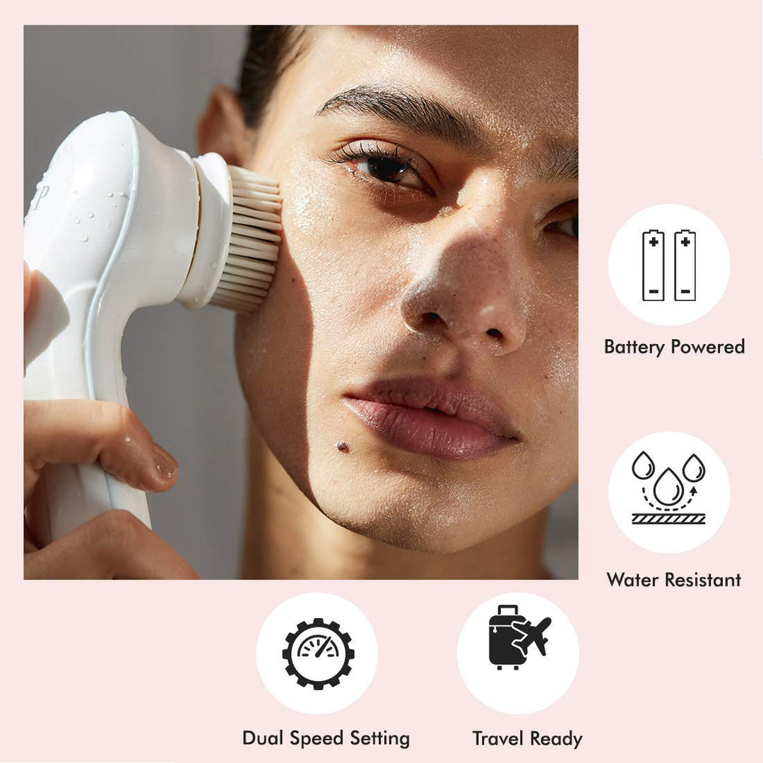 Facial Cleansing Brush Ultimate Skin Spa with 3 Interchangeable Face Brushes for Cleansing, Exfoliating and Silicone Brush, Protective Case, Cordless, Water Resistant (Pucker Up Pink)