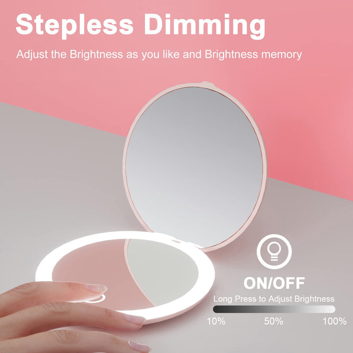 LED Lighted Compact Mirror,4 Inch 1X/5X Magnification Travel Makeup Mirror,Rechargeable Portable Compact Mirror with Light for Handbag, Purse, Pocket, White