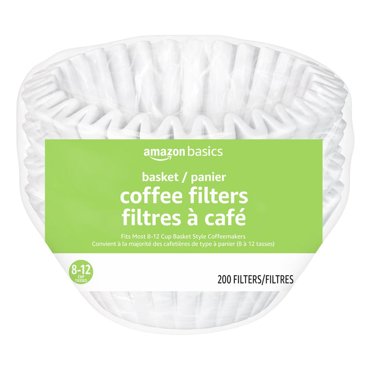 Basket Coffee Filters for 8-12 Cup Coffee Makers, White, 200 Count