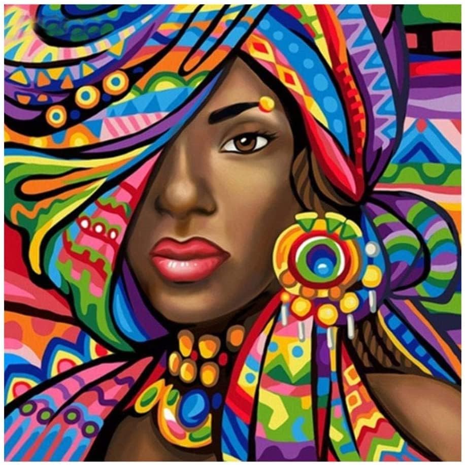 BENBO Diamond Painting Kit for Adults, 15.8x15.8In African Woman DIY 5D Full Drill Crystal Diamond Paint by Number Kits Cross Stitch Rhinestone Painting Arts Craft for Home Decor