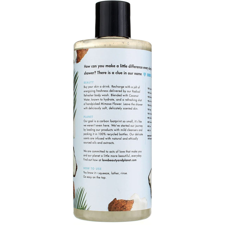 Radical Refresher Body Wash for Energizing Freshness Coconut Water & Mimosa Flower Hydrating Bodywash 16 oz