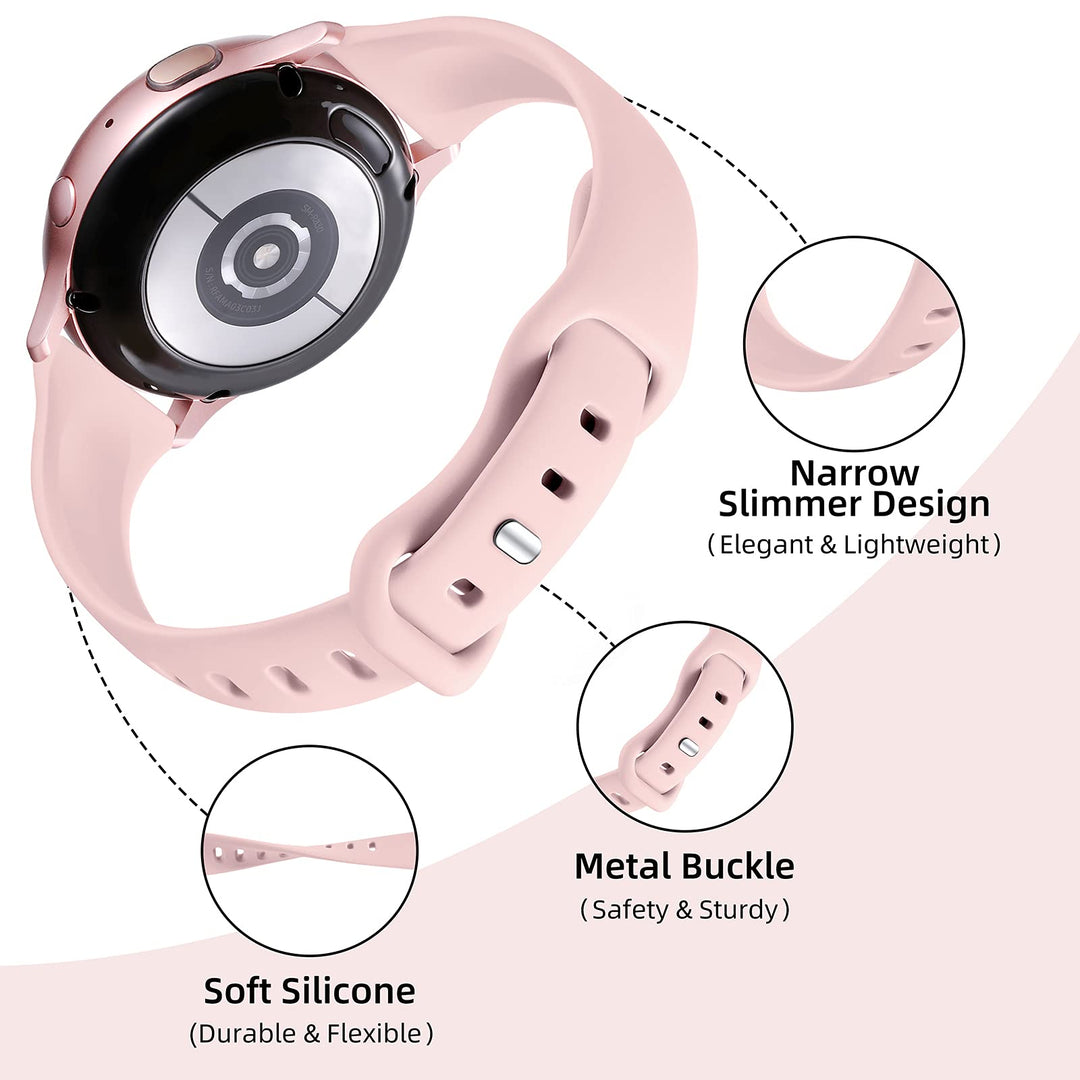 Compatible with Galaxy Watch 7 Band/Galaxy Watch 6 5 4 Band 40mm 44mm/Classic 42mm 46mm,20mm Slim Silicone Compatible for Galaxy Watch 4 5 Band/Active 2 Women Small Black/White/Gray/Sand Pink