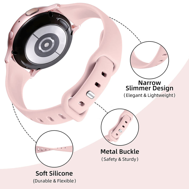 Compatible with Galaxy Watch 7 Band/Galaxy Watch 6 5 4 Band 40mm 44mm/Classic 42mm 46mm,20mm Slim Silicone Compatible for Galaxy Watch 4 5 Band/Active 2 Women Small Black/White/Gray/Sand Pink