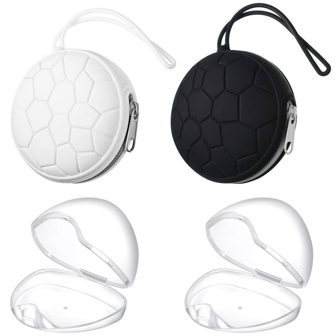 4 Pieces Pacifier Holder Case Set 2 Silicone Portable Pacifier Case Cover Pouch for Diaper Bag with 2 Transparent BPA Free Pacifier Storage Container Box(Black, White)