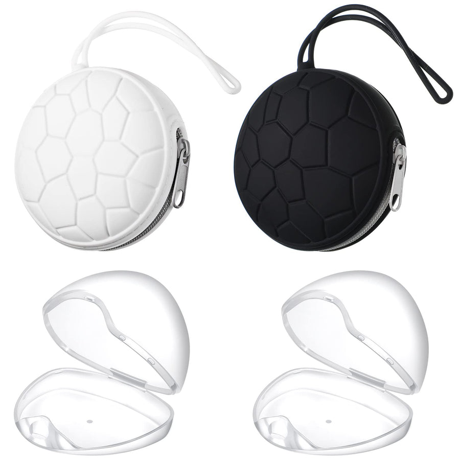 4 Pieces Pacifier Holder Case Set 2 Silicone Portable Pacifier Case Cover Pouch for Diaper Bag with 2 Transparent BPA Free Pacifier Storage Container Box(Black, White)