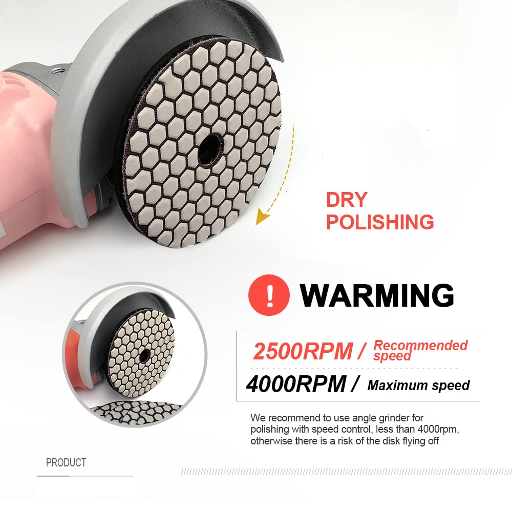 7Pcs 4 Inch Dry Diamond Polishing Pads Grit 3000 for Granite Marble Stone Sanding Disc