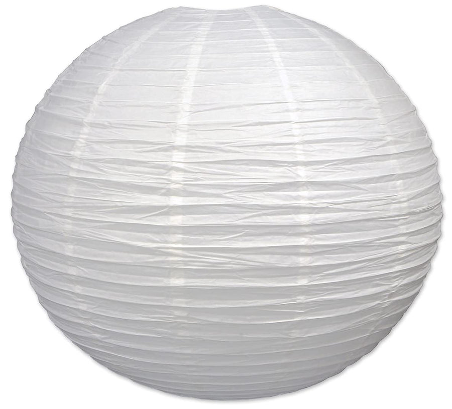 Jumbo Paper Lantern, White Hanging Decorations with Metal Support & Transparent Cord for Weddings, Graduation Parties, & Special Events, 30”