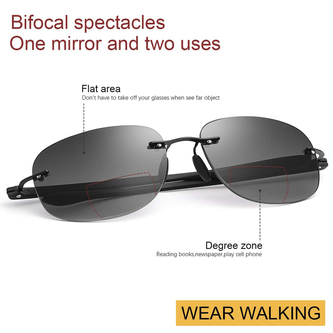 2 Pairs Rimless Bifocal Reading Glasses UV400 Protection Sunglasses Blue Light Blocking Lightweight Sun Readers for Unisex Men Women Outdoor Driving Safety Eyeglasses Tinted Lens Shades Eyewear 2.0