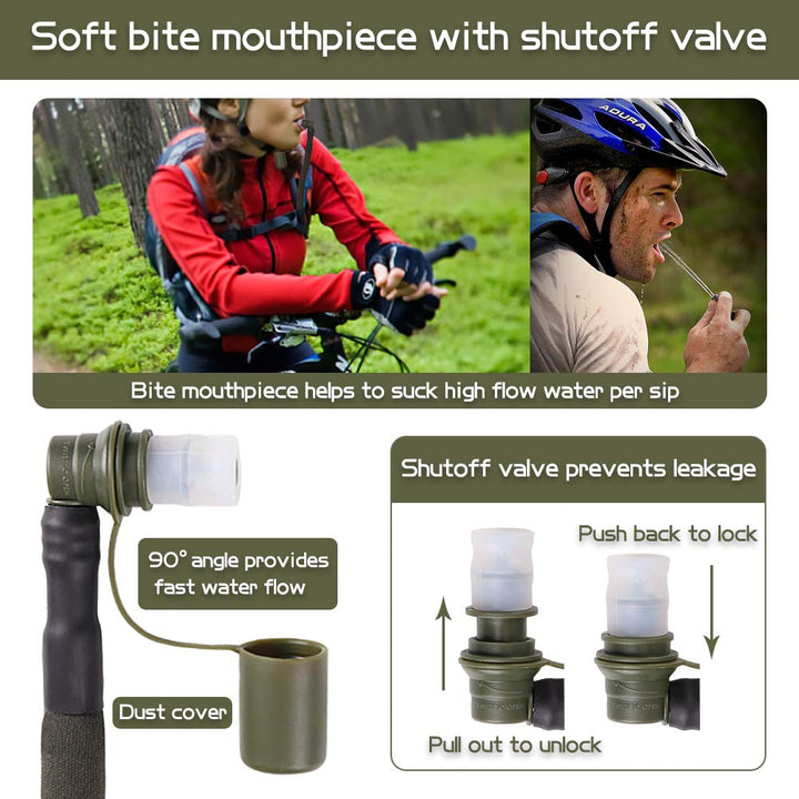 Hydration Bladder, 2L Water Bladder Military Green Leakproof Water Reservoir Storage Bag with Insulated Tube for Hydration Backpack, Outdoor Hiking Camping Running Cycling, Cleaning Kit