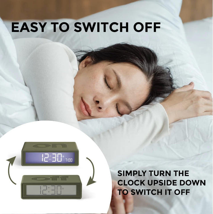 Flip+ Digital Alarm Clock for bedrooms, Reversible On/Off Faces with Snooze Function, LCD Display & Touch Sensor Light, Battery Operated, Rubber - Duck Blue