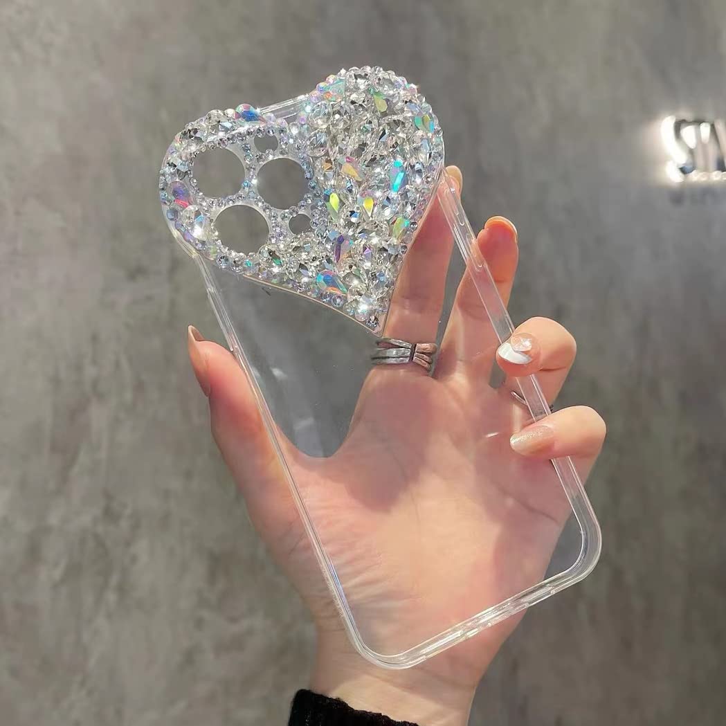Compatible with iPhone 13 Pro Max case,Luxury Bling Rhinestone 3D Diamond Love Case Cute Glitter Sparkle Soft Silicone TPU Case Cover for Women Girls