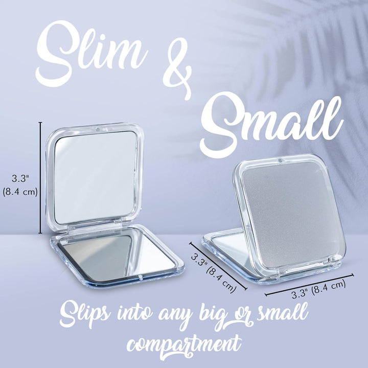 Small Compact 15X Magnifying Mirror for Travel - Handheld, Foldable & Lightweight - Mini Pocket-Sized Magnified Mirror for Purse - Square 3.3” x 3.3”