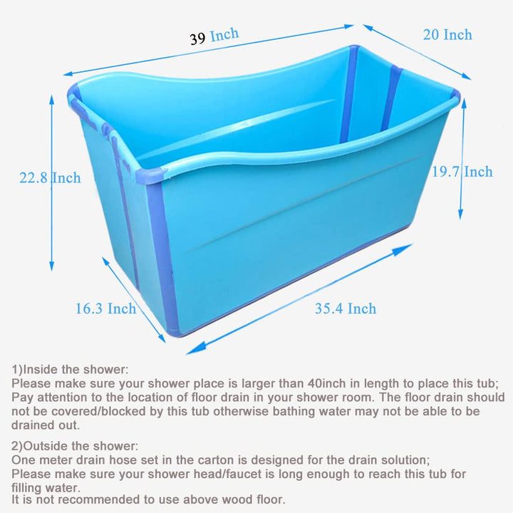 Large Foldable Bath Tub Bathtub for Toddler Children Twins Petite Adult Blue