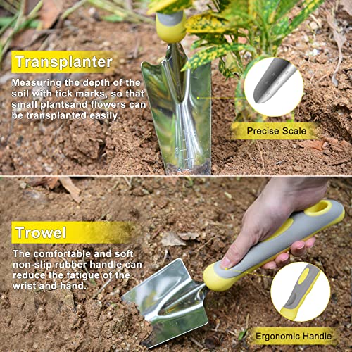 Garden Tool Set, 10 Piece Stainless Steel Heavy Duty Gardening Tool Set for Digging Planting Pruning Gardening Kit with Durable Bag Gloves Gift Box Ideal Garden Gifts for Women Men