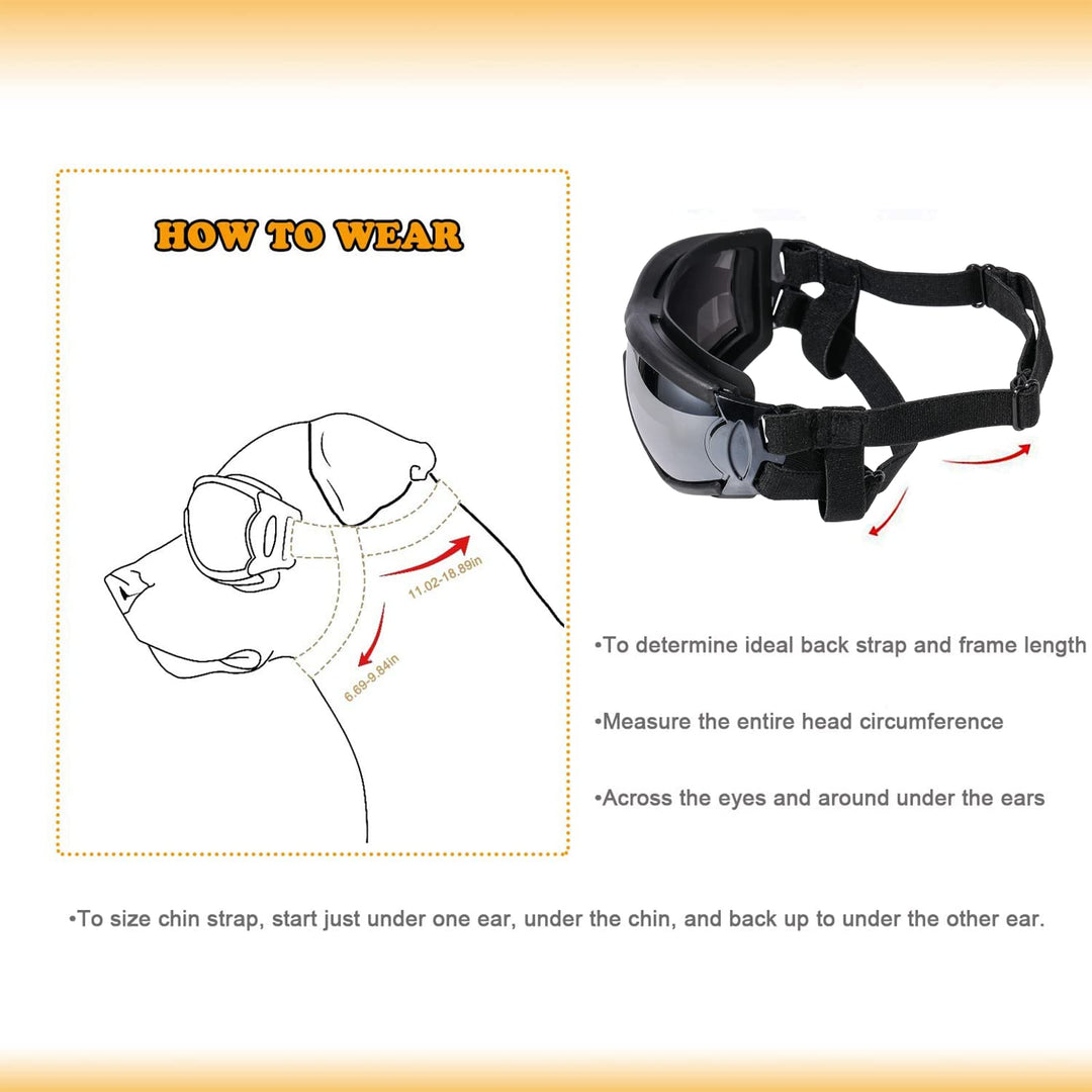 Dog Sunglasses/Goggles, UV/Wind/Dust/Fog Protection Pet Glasses Eye Wear with Adjustable Strap for Medium or Large Dog (Pack of 1)
