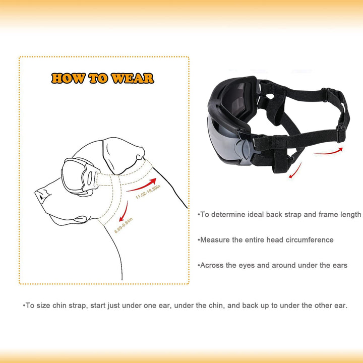 Dog Sunglasses/Goggles, UV/Wind/Dust/Fog Protection Pet Glasses Eye Wear with Adjustable Strap for Medium or Large Dog (Pack of 1)