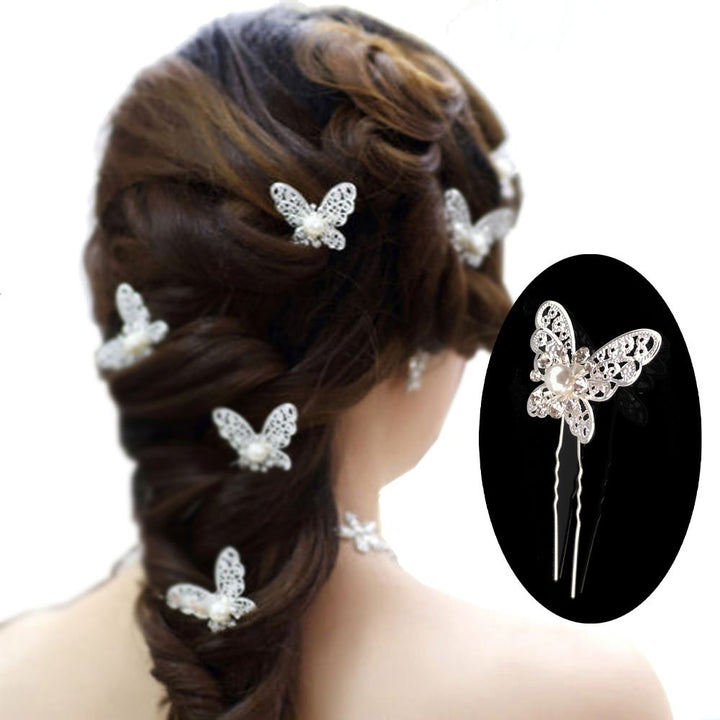Pack of 20 Butterfly Pearl Crystal Hair Pin Bride Headwear Hair Accessories (Silver)
