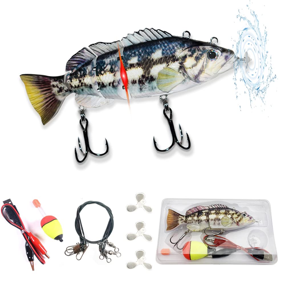 Robotic Electric Fishing Lure Rechargeable 5.1 Auto-Swimming Multi Segment Swim Bait Vibration LED Light Fishing Bait