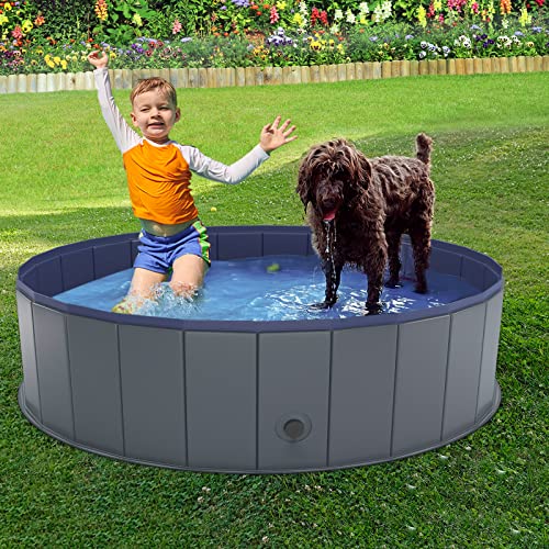 Foldable Dog Pool, Collapsible Hard Plastic Dog Swimming Pool, Portable Bath Tub for Pets Dogs and Cats, Pet Wading Pool for Indoor and Outdoor, 48 x 12 Inches