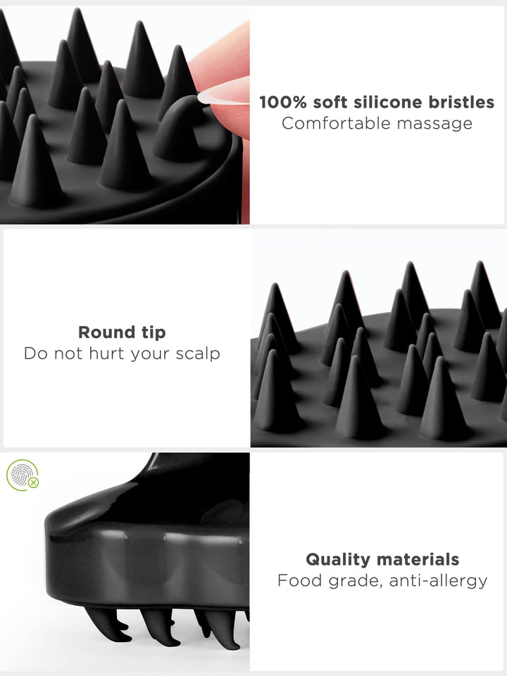 Scalp Massager Shampoo Brush, Hair Scalp Scrubber with Soft Silicone Bristle for Hair Growth, Upgraded Scalp Brush for Dandruff, Scalp Exfoliator for Women Men Pet Wet Dry Hair (Full Black)