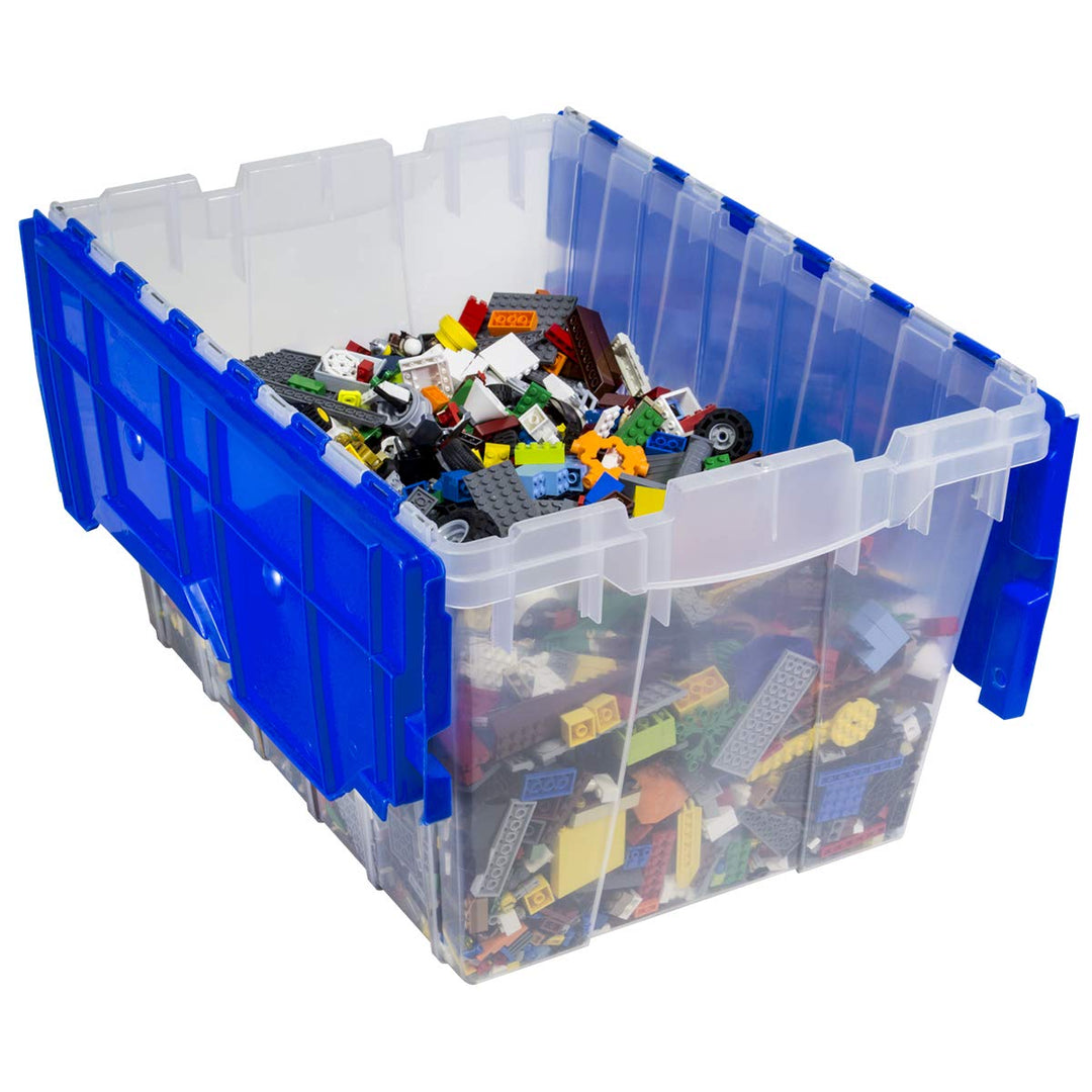 66486 12-Gallon Plastic Stackable Storage KeepBox: Tote Container with Attached Hinged Lid, 21-1/2-Inch x 15-Inch x 12-1/2-Inch, Clear/Blue