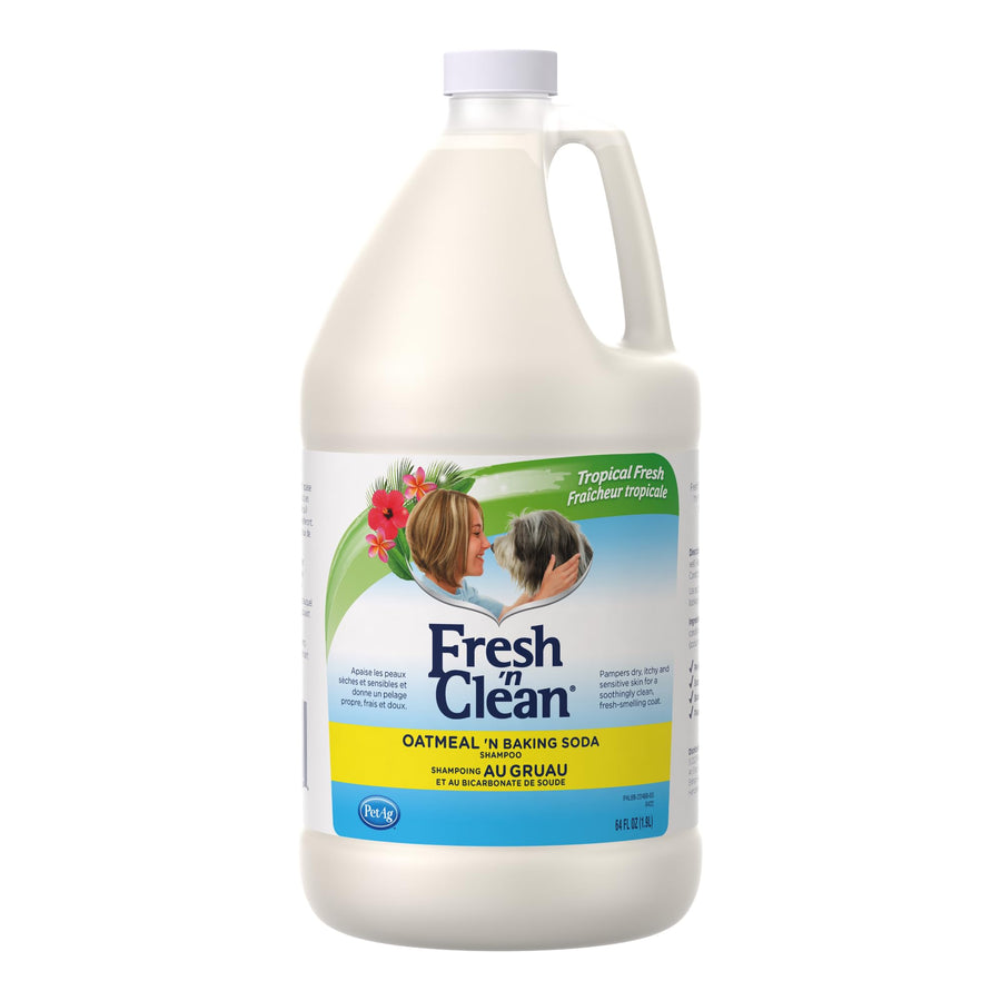 Fresh ’n Clean Oatmeal ’n Baking Soda Shampoo - Tropical Fresh Scent - 64 oz - Nurtures Dry, Itchy & Sensitive Skin with Vitamin E & Aloe - Strengthens & Repairs Coats - Soap Free