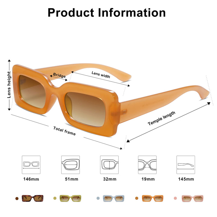 Retro 90s Nude Rectangle Sunglasses Womens Mens Trendy Chunky Glasses Orange Frame Brown Lens