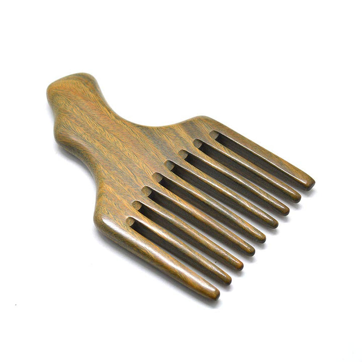 Hair/Beard Pick/Wide Tooth Comb – Made Of One Whole Piece Of Natural Green Sandal Wood With Fantastic Handle (M049)