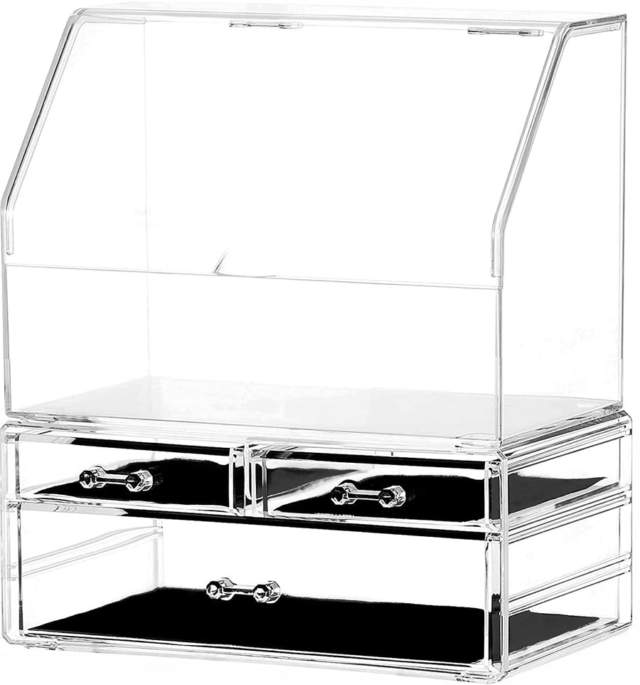Makeup Organizer with 3 Drawers -Clear Plastic Skincare and Cosmetic Storage for Vanity Countertop,Dresser Top Organizer for Beauty Products,Cologne Perfume-Bathroom Countertop Organization