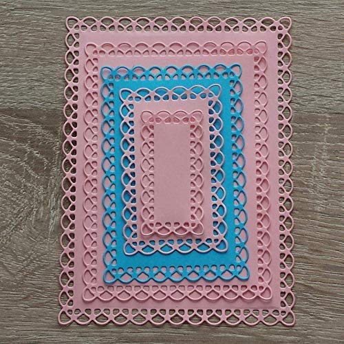 5 Pcs/Set Nested Stitched Scallop Rectangle Frame Cutting Dies,DIY Artist Metal Cutting Dies Stencils Metal Cutting Dies Scrapbooking Crafting Paper Card Make Emboss Stencil Templat 10.7X13.10 cm
