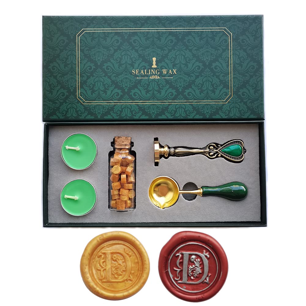 Fancy Letters D Wax Seal Stamp Set, European Style Wax Seal Stamp Kit Gift Box Set, Vintage Personalized Wax Seal Stamp for Letter Cards Invitations (Letters D)