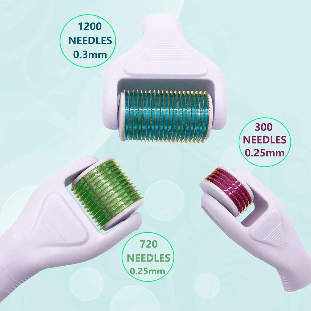 Derma Roller for Face and Body - 4 in 1 Titanium Microneedling Roller Kit Micro Needle Microneedle Roller, 300 and 720 Needles 0.25mm,1200 Needle 0.3mm