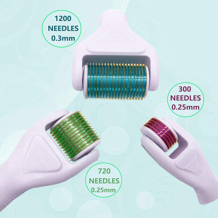 Derma Roller for Face and Body - 4 in 1 Titanium Microneedling Roller Kit Micro Needle Microneedle Roller, 300 and 720 Needles 0.25mm,1200 Needle 0.3mm