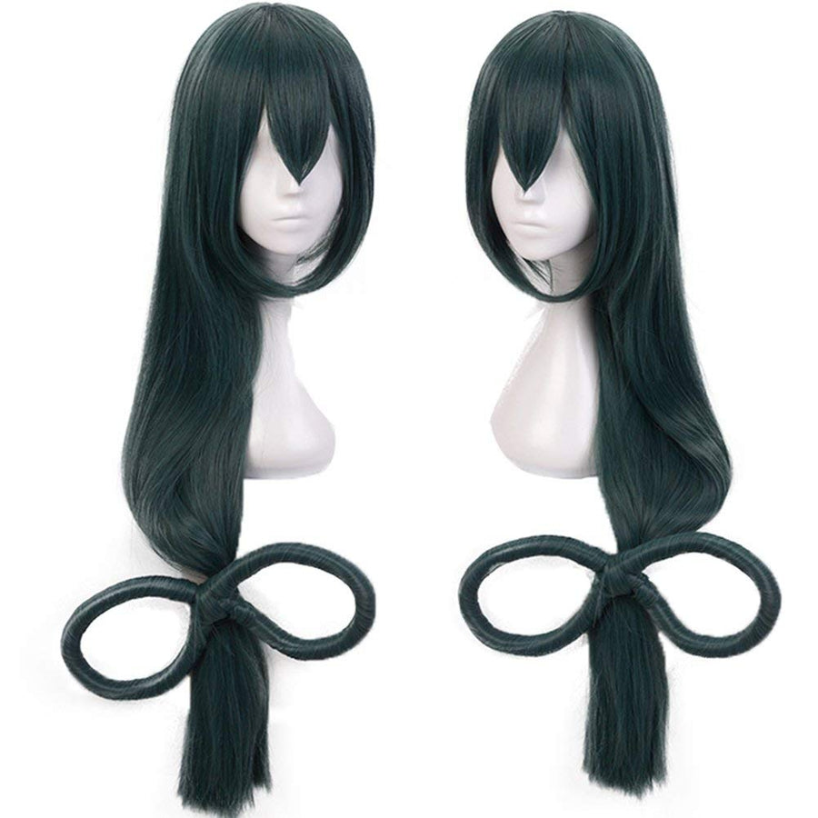 Hair Cap+Anime Cosplay Wig Dark Green Long Straight Synthetic Hair With Bow Wigs, Long Green Wig For Anime Cosplay Women, Colored Wigs Pelucas De Colores For Halloween Costume Party