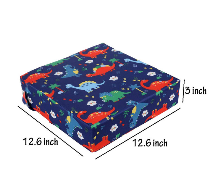 Toddler Booster Seat Cushion for Dining Table,Chair Increasing Cushion for Children,Highchair Booster Cushion Washable Cloth Square Kids Seat Cushion with Straps (Dinosaur Blue)