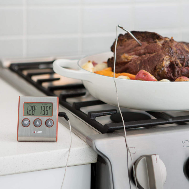 Instant Read Wired Probe Digital Meat Food Grill BBQ Cooking Kitchen Thermometer with Timer Alarm, Red