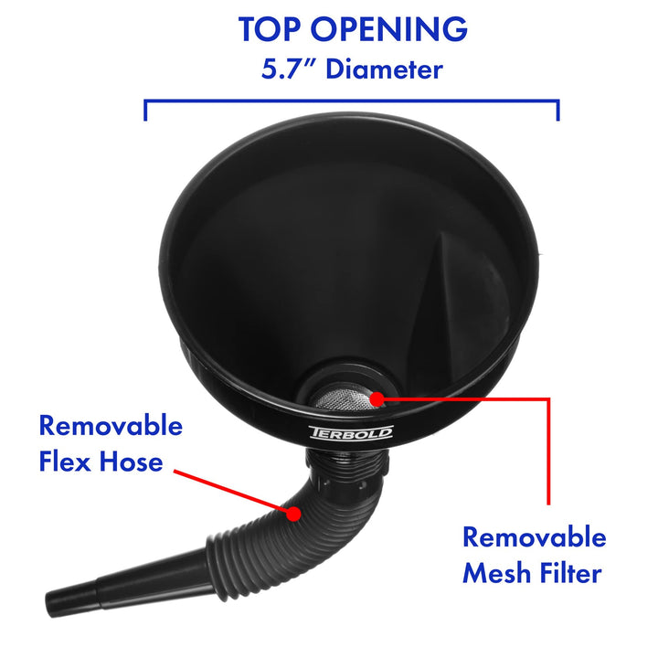 Automotive Flex Funnel with Hose | Wide Mouth Flexible Oil Funnel for Automotive Use - Gas, Transmission Fluid, Car Fuel, Oil Change (Black)