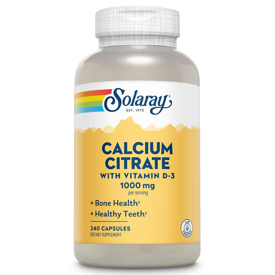 Solaray Calcium Citrate w/Vitamin D3 1000mg, Healthy Bones & Teeth, Heart, Muscle & Nerve Support, 60 Serv, 240 VegCaps