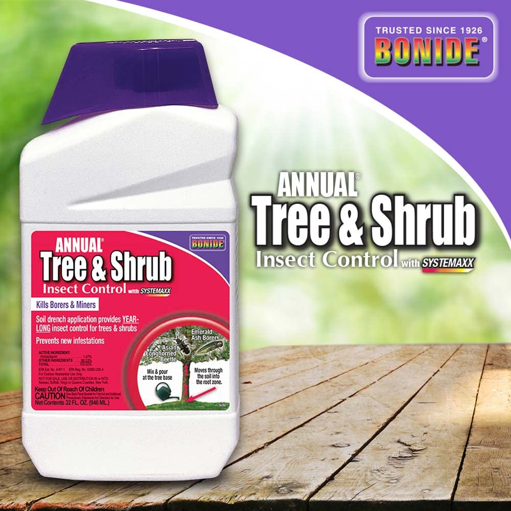 Annual Tree & Shrub Insect Control with Systemaxx, 32 oz Concentrate, Year Long Protection and Bug Killer
