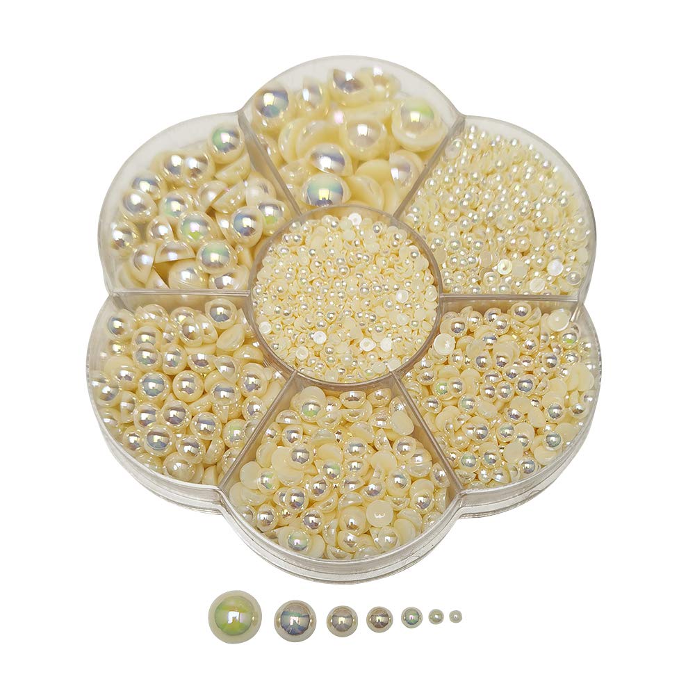3000PCS 1 Box Ivory Round Flatback Half Pearls Bead Loose Beads Gem (Ivory Half Ball)