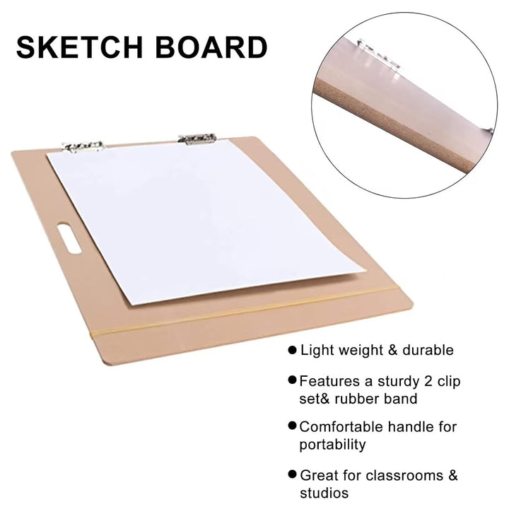 Art Supply 23 x 26 Artist Sketch Tote Board,Drawing Board with Clips and Handle for Classroom,Studio or Field Use,VAB-003