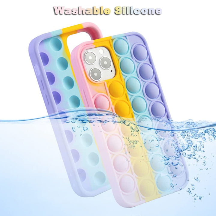 Pop It Phone Case for iPhone 8 7 6,Stress Reliever Push Pop Bubble Fidget Toys Cover,Cute Funny Soft Silicone Protective Shell for iPhone SE 4.7 inch - Rainbow
