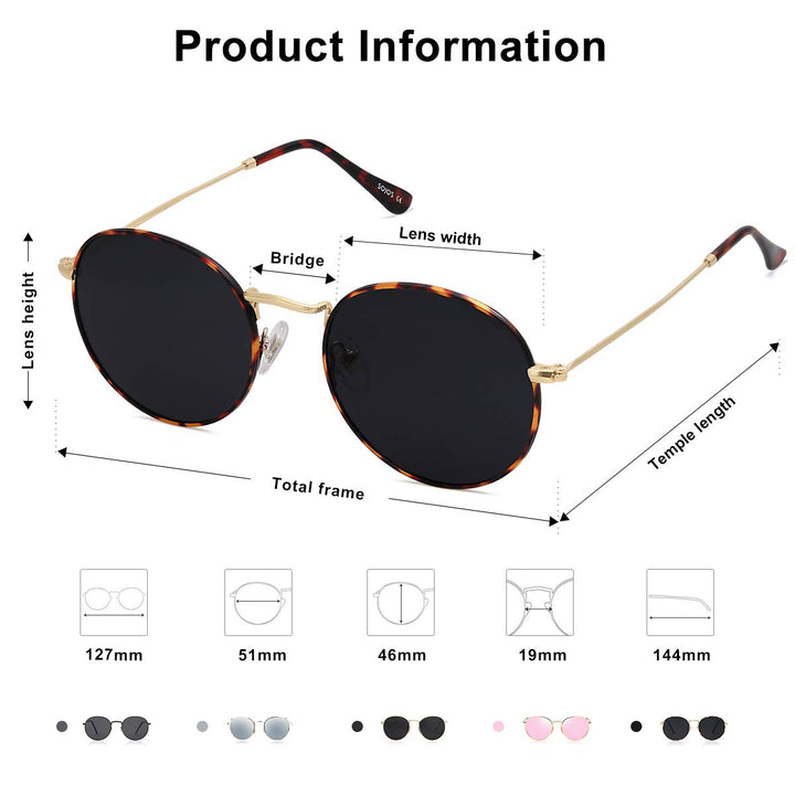 Small Round Polarized Sunglasses for Women Men Classic Vintage Retro Shades UV400 SJ1014, Havana/Grey